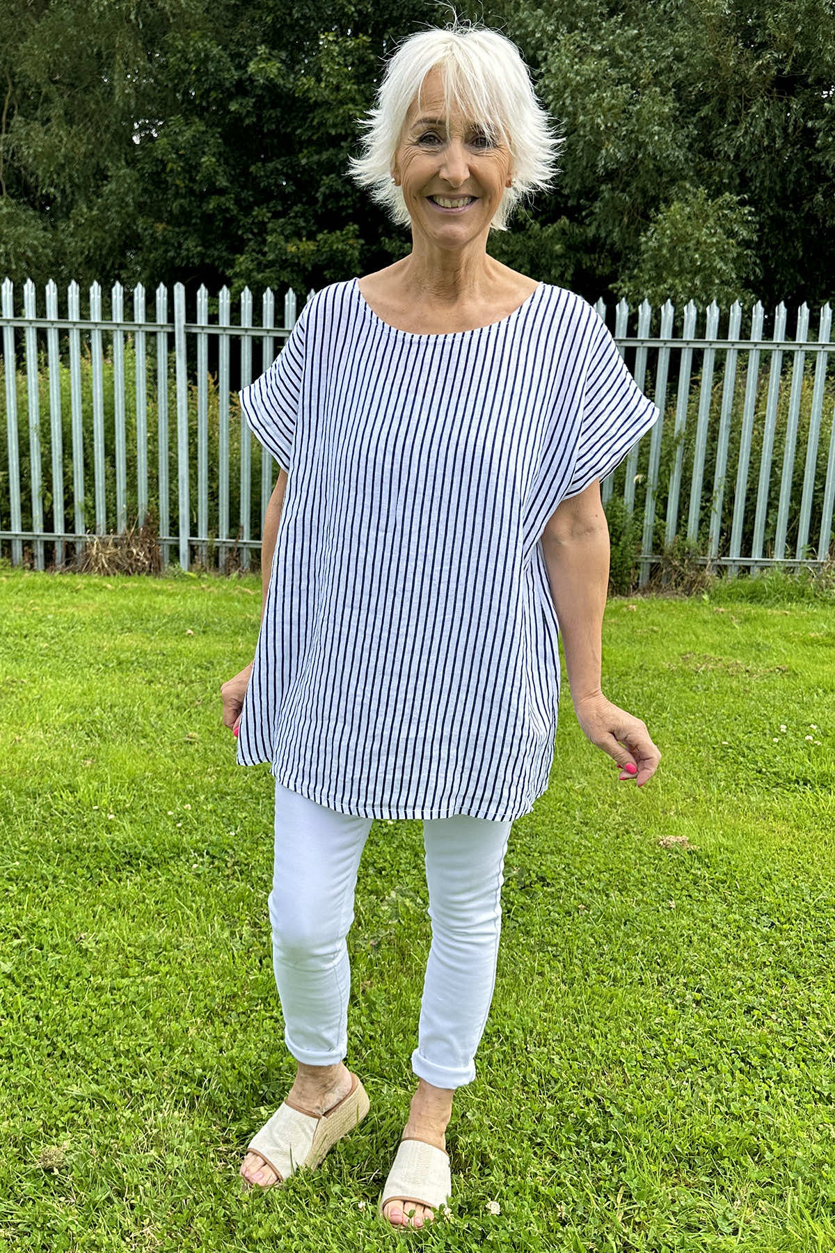 Sarai Stripe Linen Top White