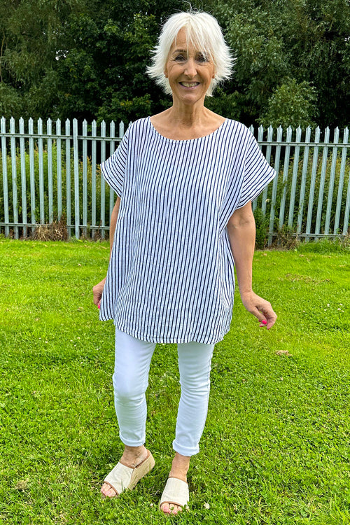 Sarai Stripe Linen Top White - Image 3