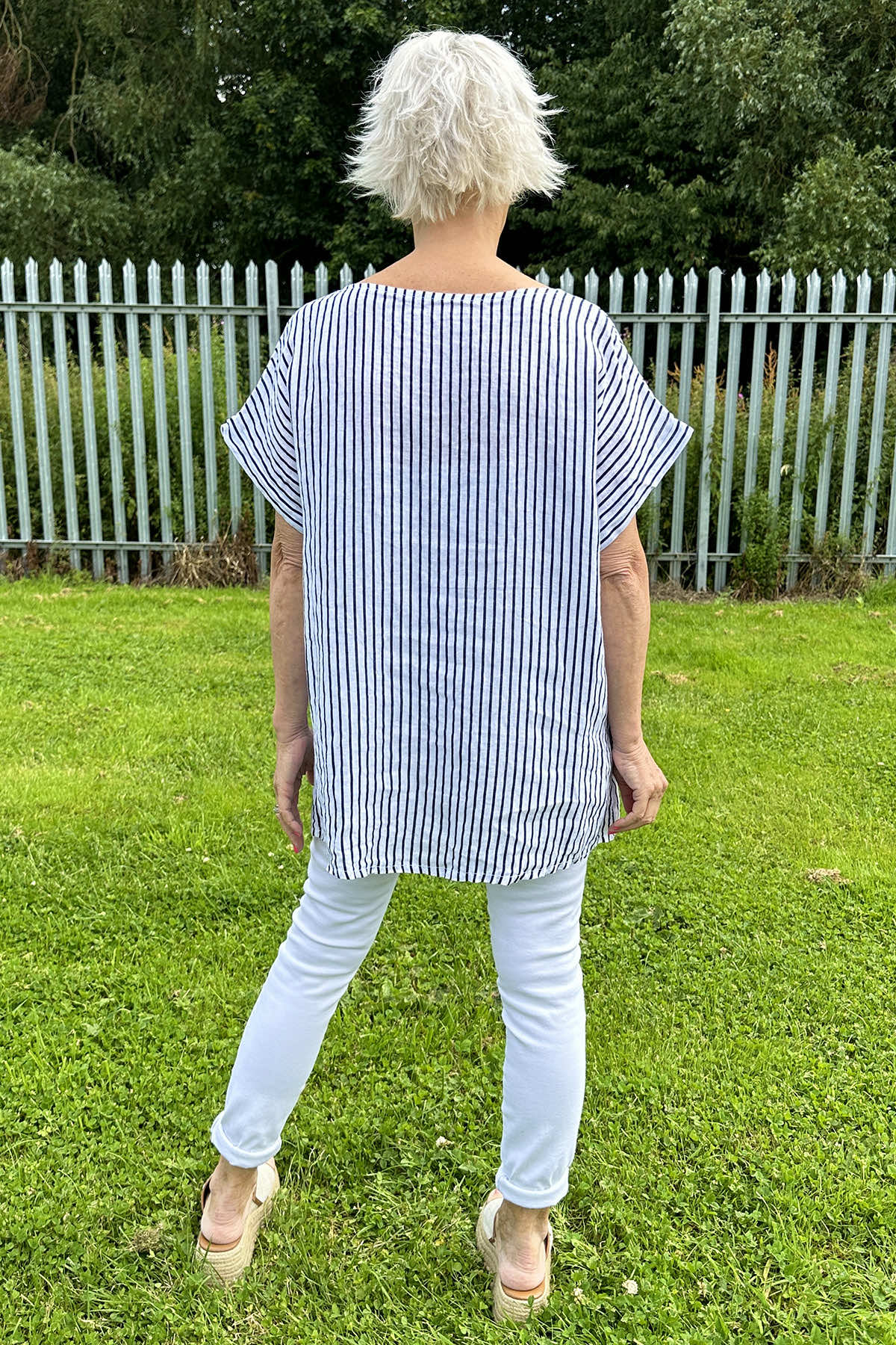 Sarai Stripe Linen Top White