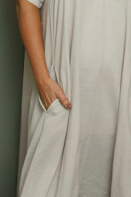 Ellerie V-Neck Linen Dress Stone - Image 3