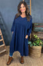 Indie V-Neck Cotton Dress Navy