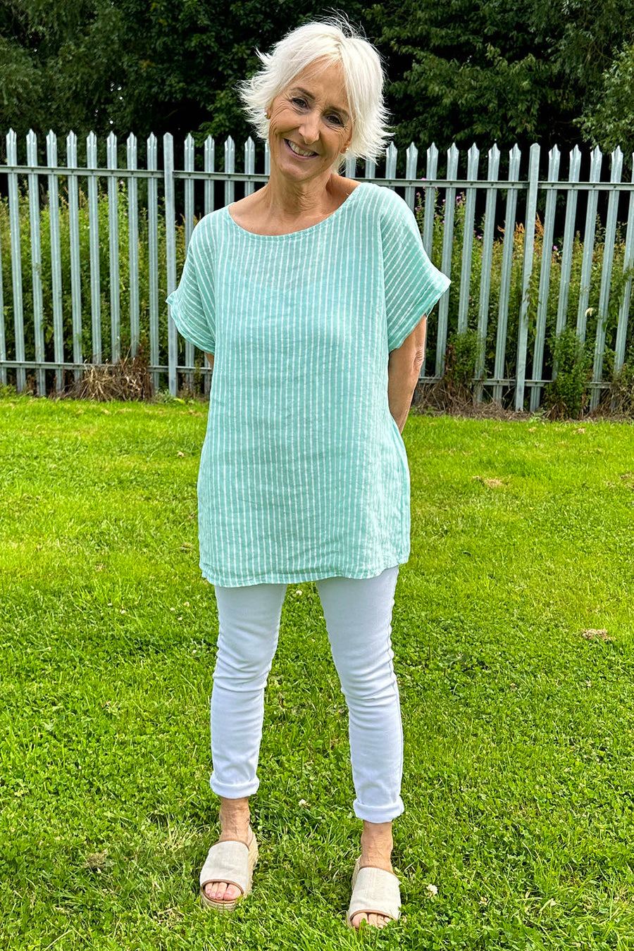 Sarai Stripe Linen Top Mint