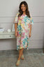 Madeline Floral Print Linen Dress Stone