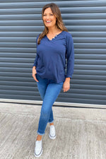 Briella V-Neck Cotton Top Navy Navy - Briella V-Neck Cotton Top Navy