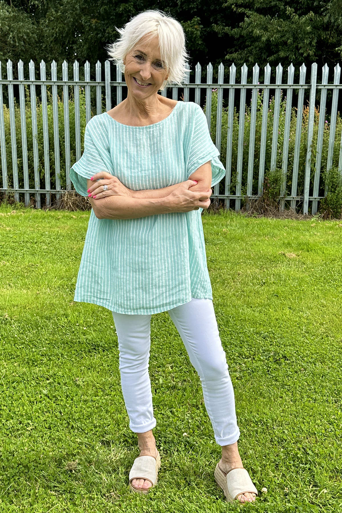 Sarai Stripe Linen Top Mint