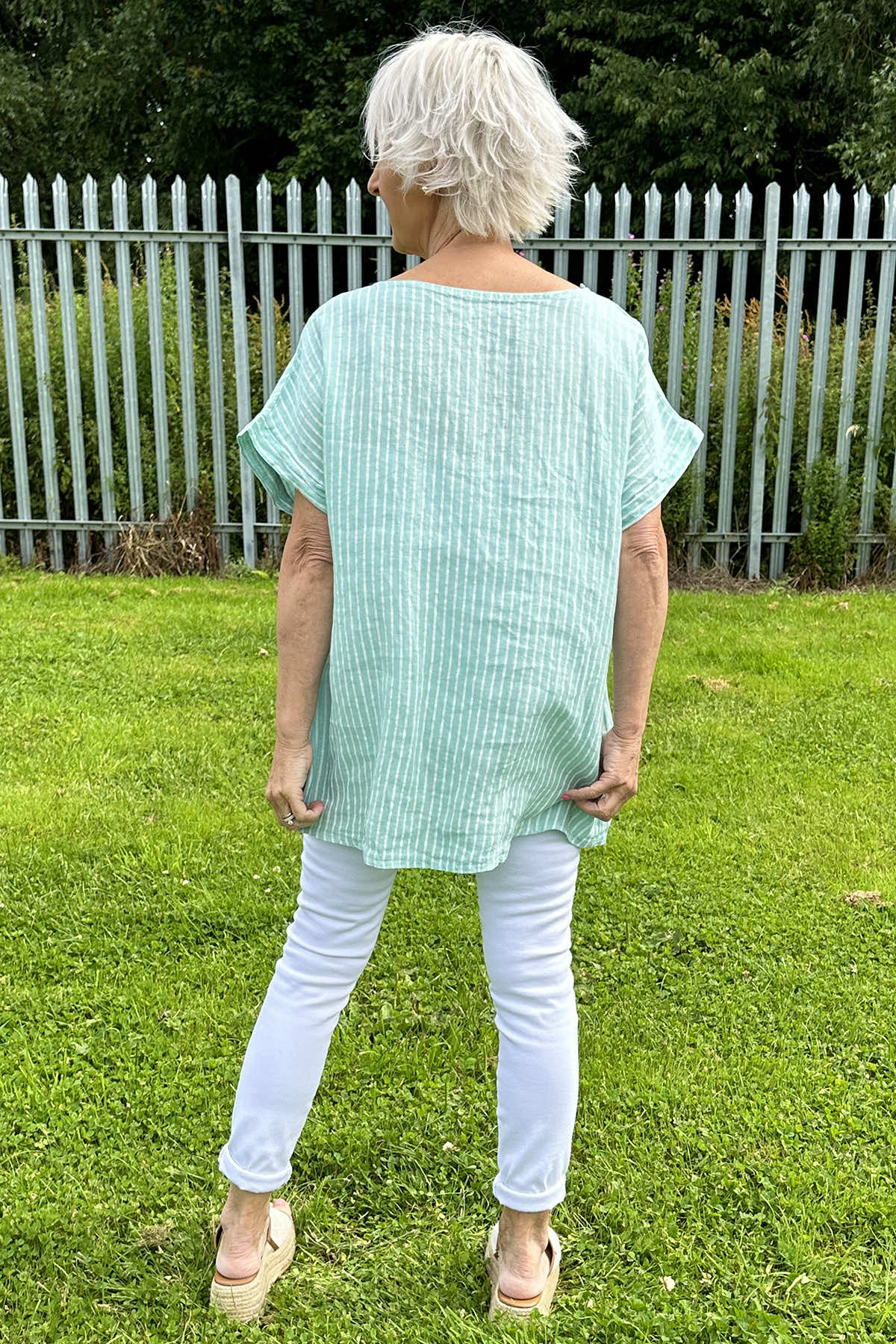 Sarai Stripe Linen Top Mint