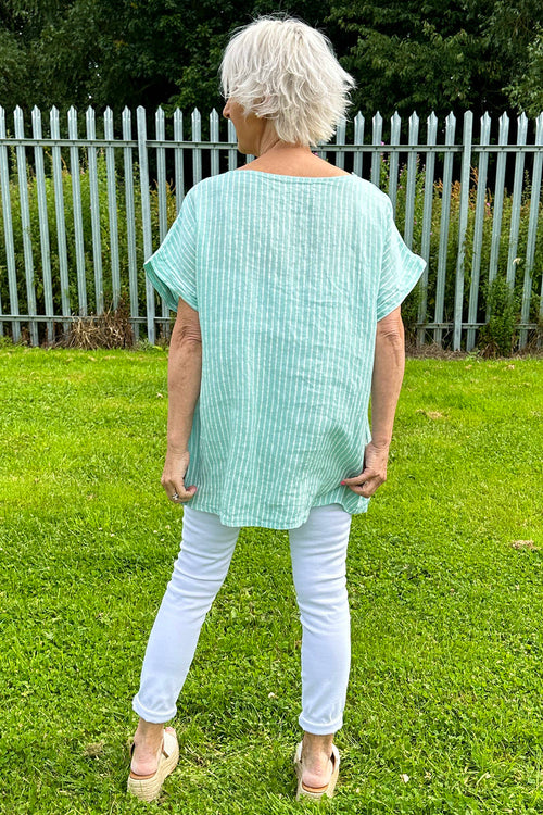 Sarai Stripe Linen Top Mint - Image 4