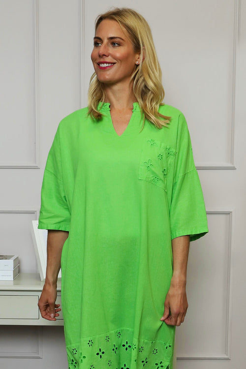 Gabrielle Embroidered Linen Dress Green - Image 2