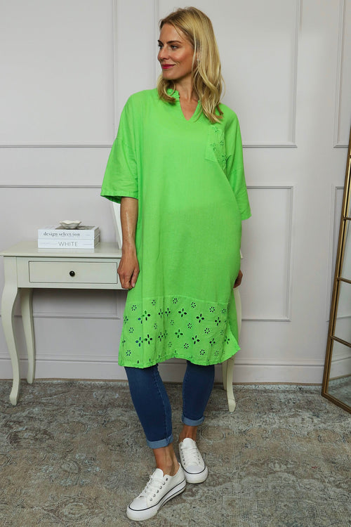 Gabrielle Embroidered Linen Dress Green - Image 3