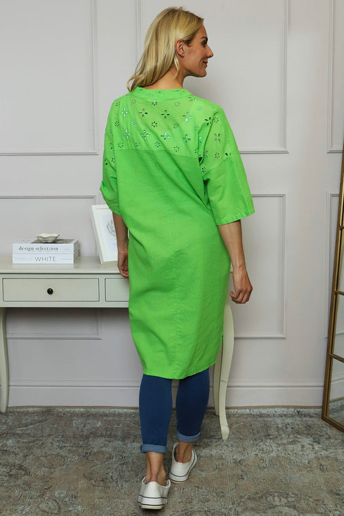 Gabrielle Embroidered Linen Dress Green - Image 4