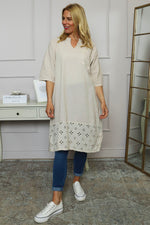 Gabrielle Embroidered Linen Dress Stone Stone - Gabrielle Embroidered Linen Dress Stone