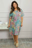 Madeline Floral Print Linen Dress Mid Grey