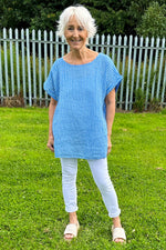 Sarai Stripe Linen Top Powder Blue Powder Blue - Sarai Stripe Linen Top Powder Blue