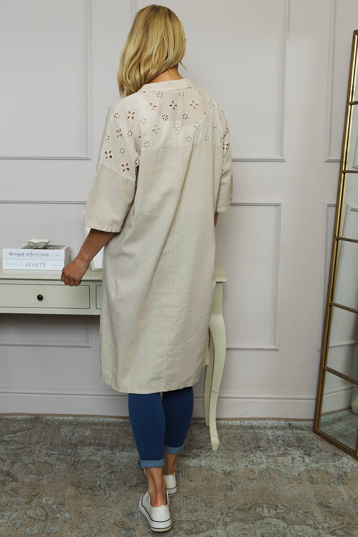 Gabrielle Embroidered Linen Dress Stone
