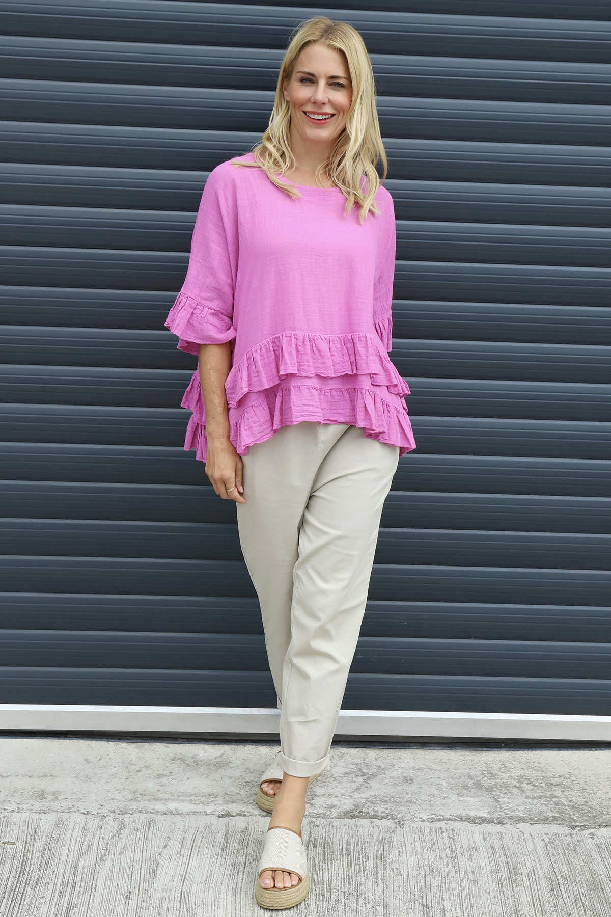 Allena Frill Top Fuchsia