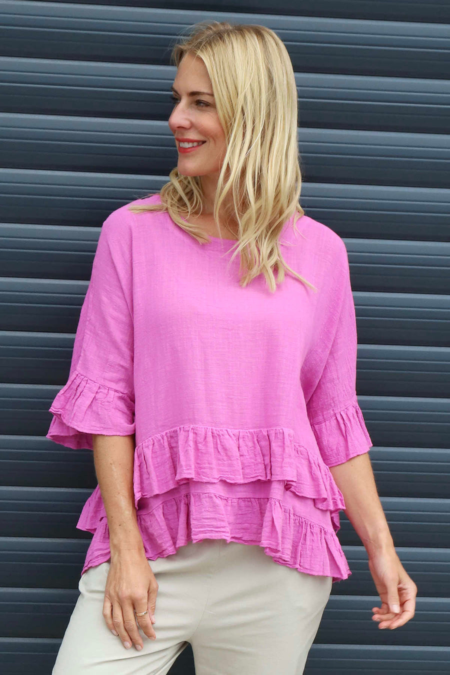 Allena Frill Top Fuchsia