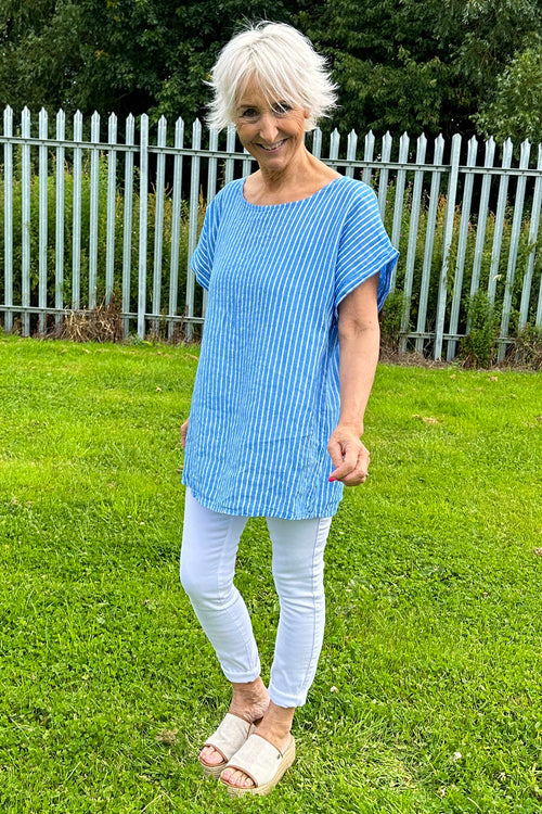 Sarai Stripe Linen Top Powder Blue - Image 3