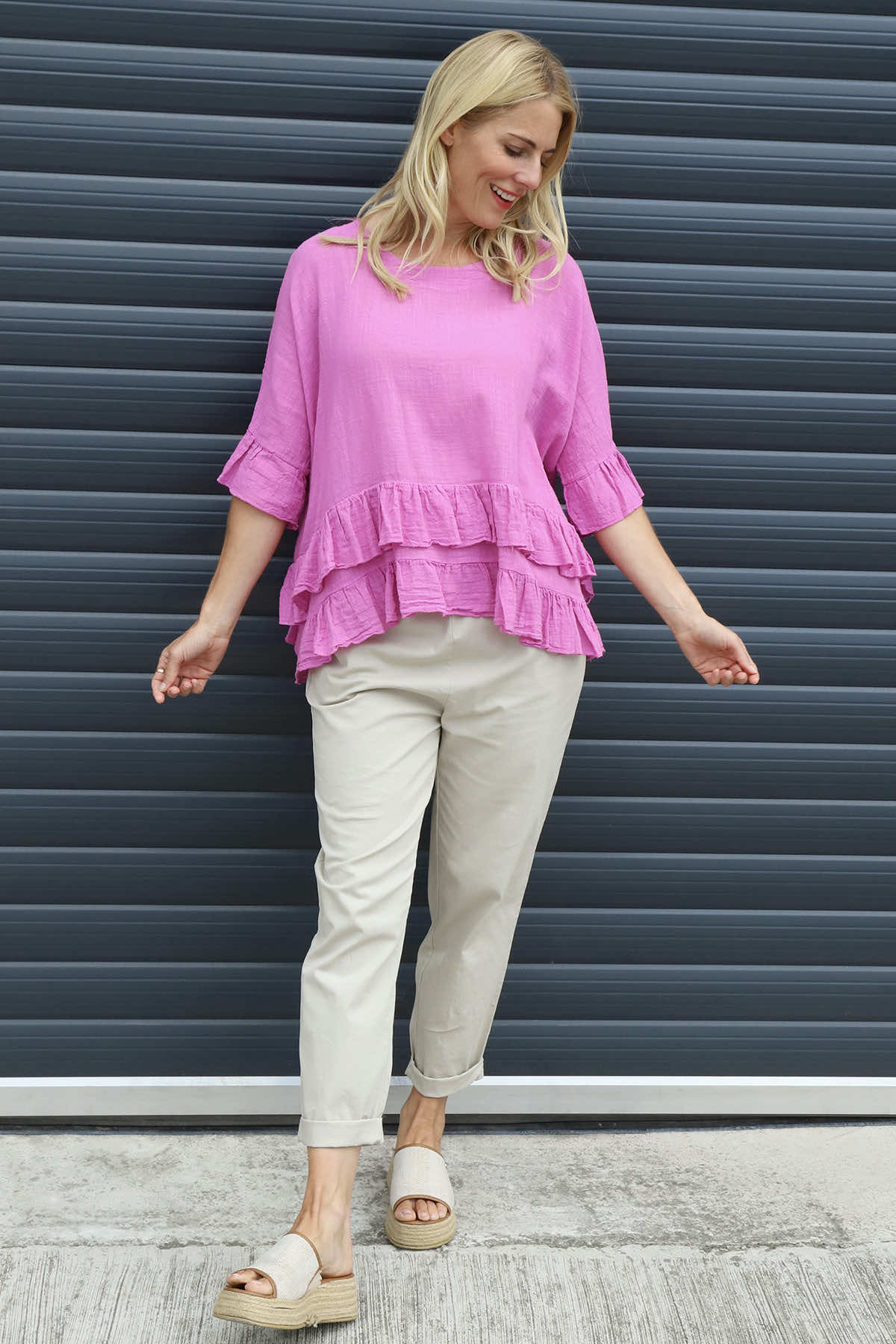 Allena Frill Top Fuchsia