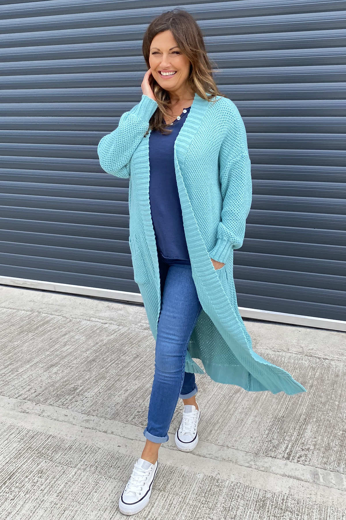 Adriana Long Knitted Cardigan Mint