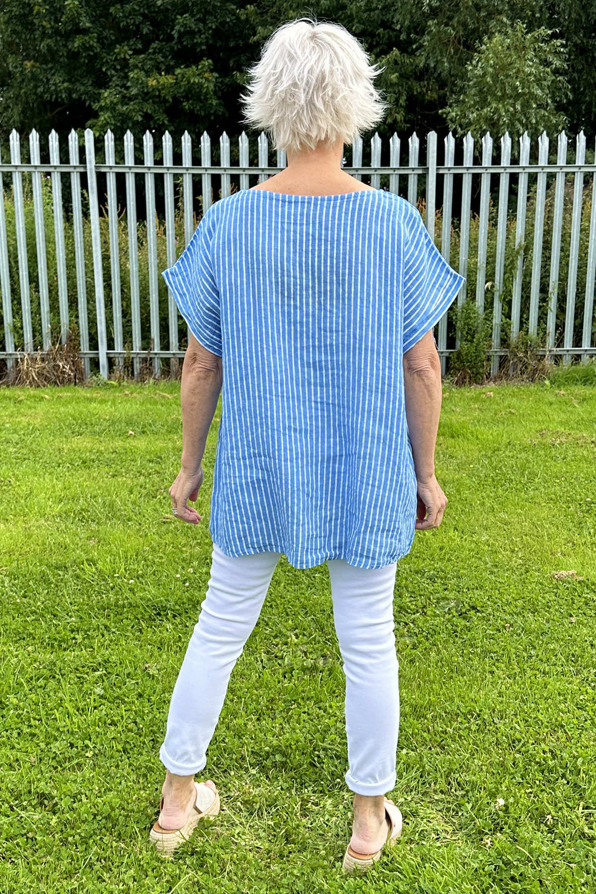 Sarai Stripe Linen Top Powder Blue