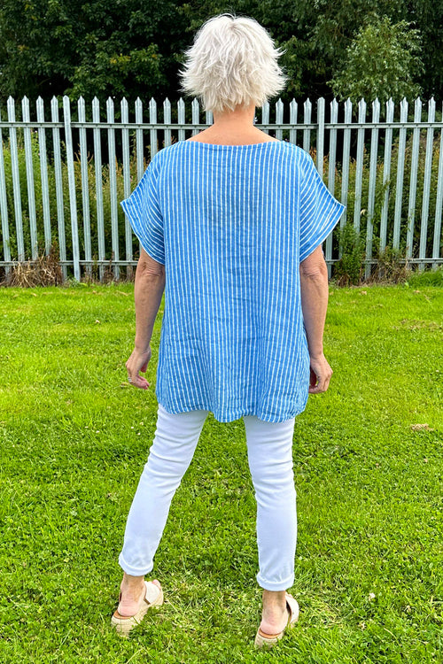 Sarai Stripe Linen Top Powder Blue - Image 4