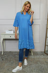 Gabrielle Embroidered Linen Dress Powder Blue