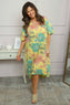 Madeline Floral Print Linen Dress Yellow
