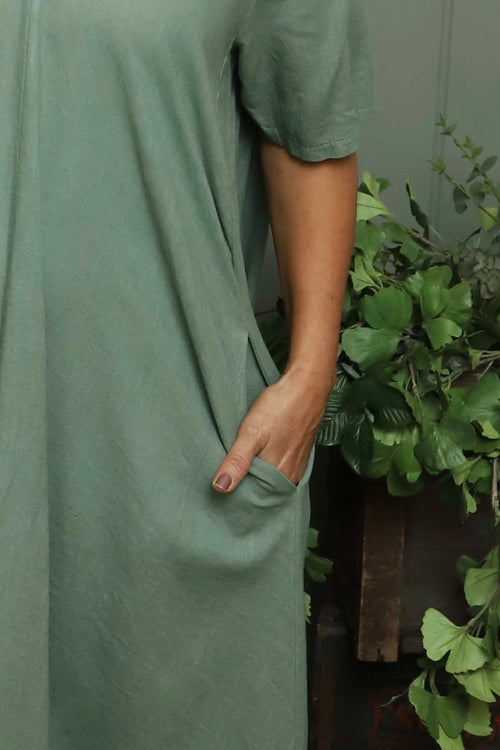 Ellerie V-Neck Linen Dress Khaki - Image 3