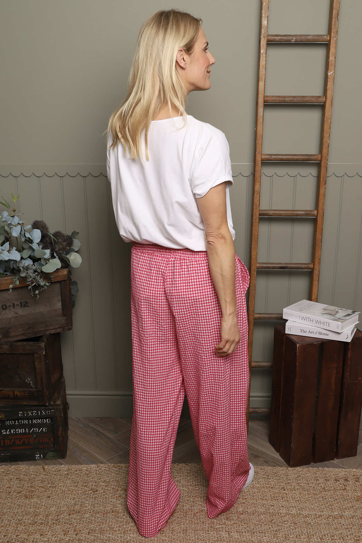 Cataleya Gingham Cotton Trousers Fuchsia