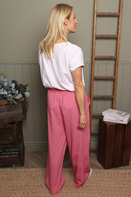 Cataleya Gingham Cotton Trousers Fuchsia - Image 4