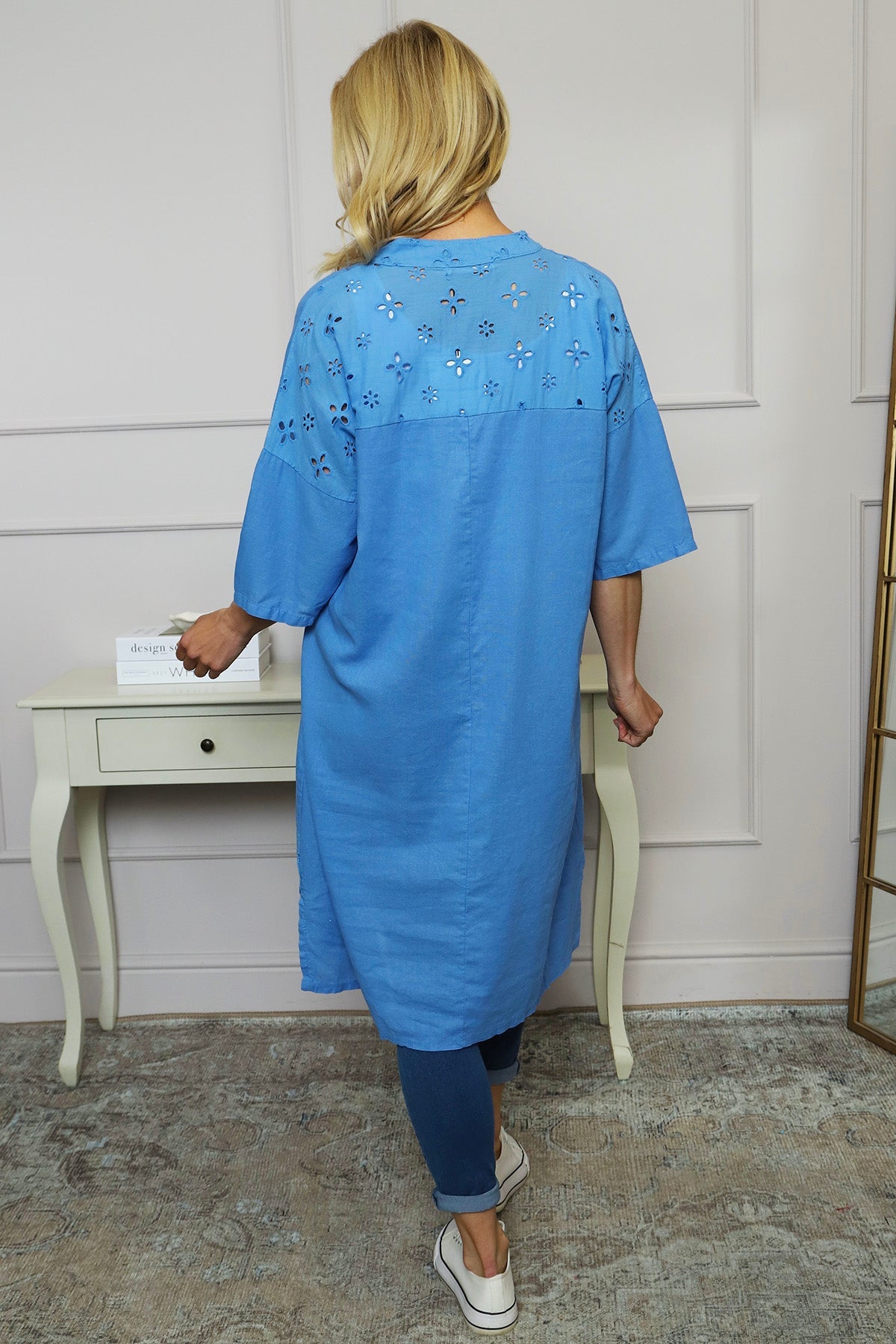 Gabrielle Embroidered Linen Dress Powder Blue