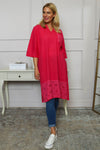Gabrielle Embroidered Linen Dress Hot Pink