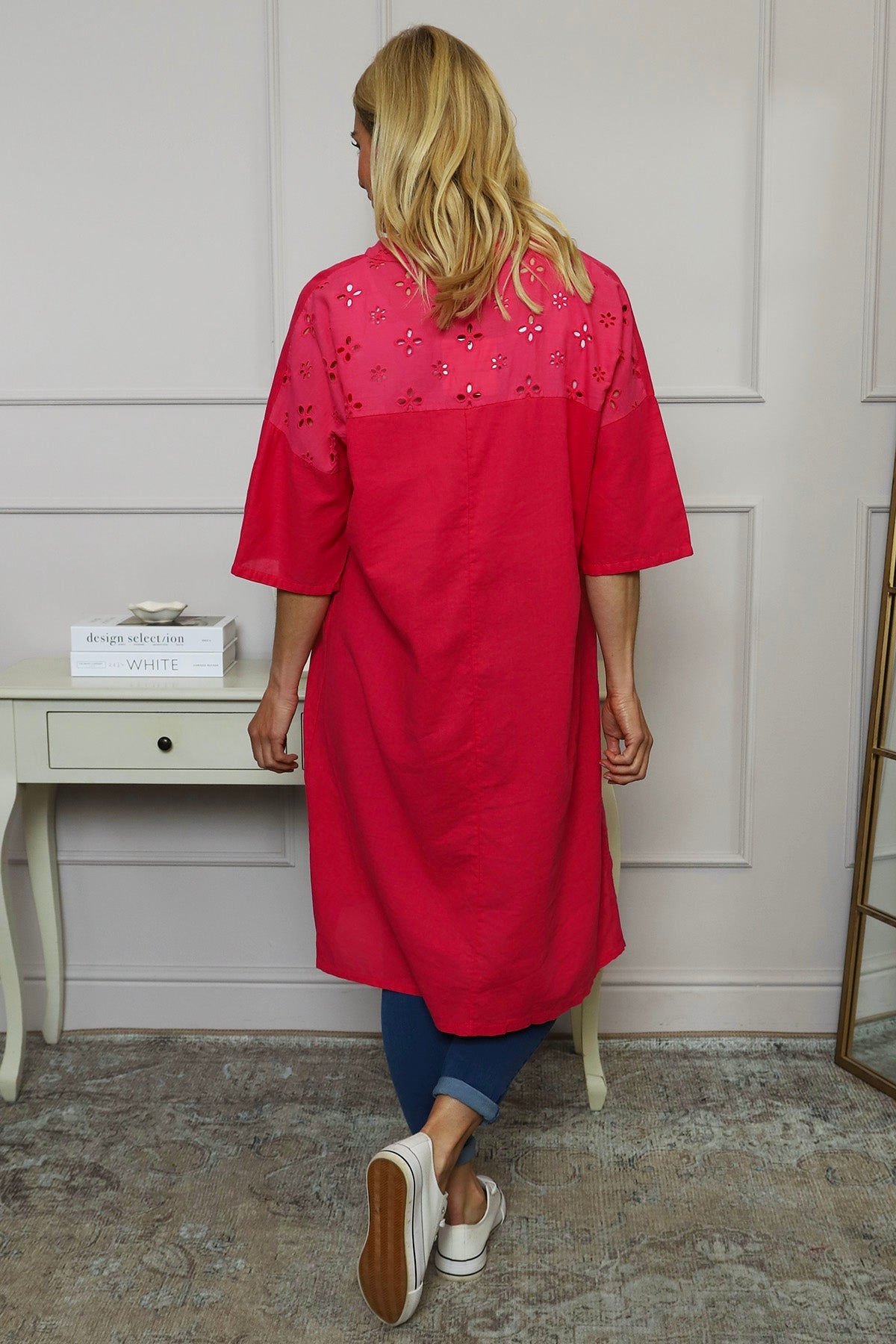 Gabrielle Embroidered Linen Dress Hot Pink