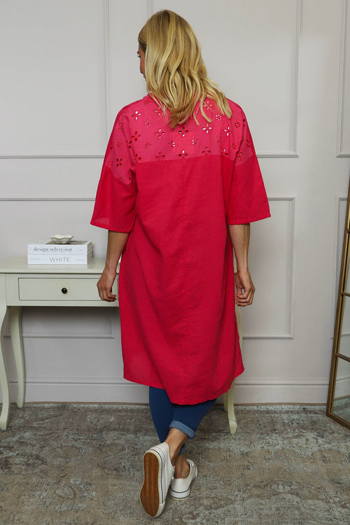 Gabrielle Embroidered Linen Dress Hot Pink - Image 4