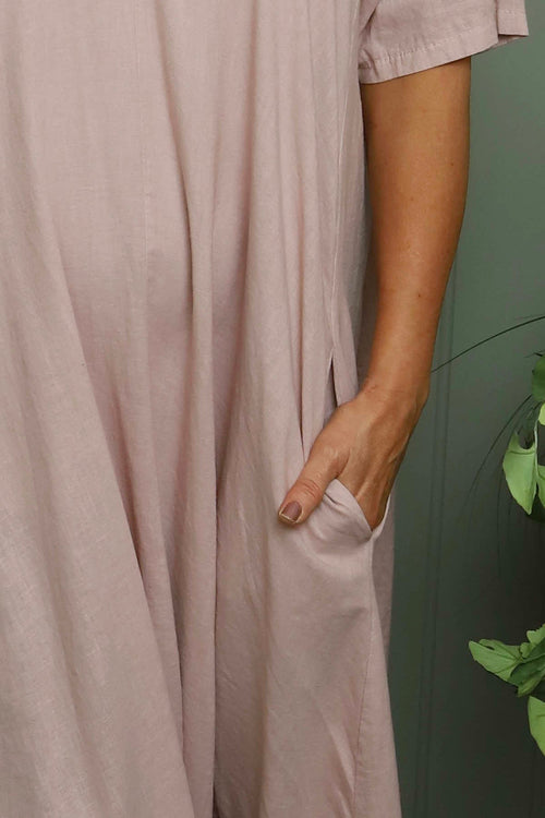 Ellerie V-Neck Linen Dress Pink - Image 3