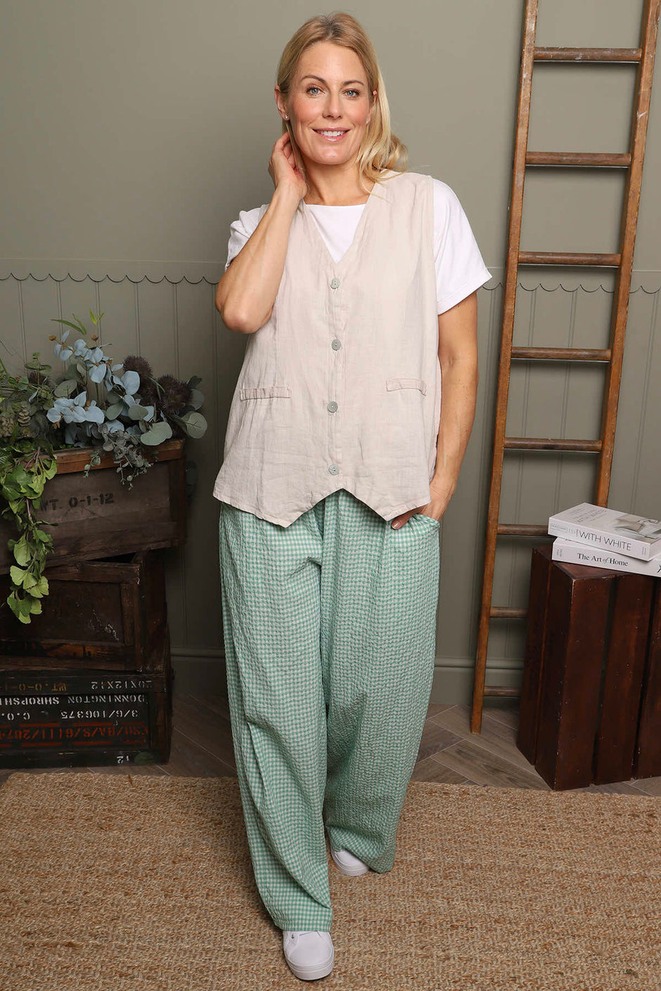 Cataleya Gingham Cotton Trousers Green