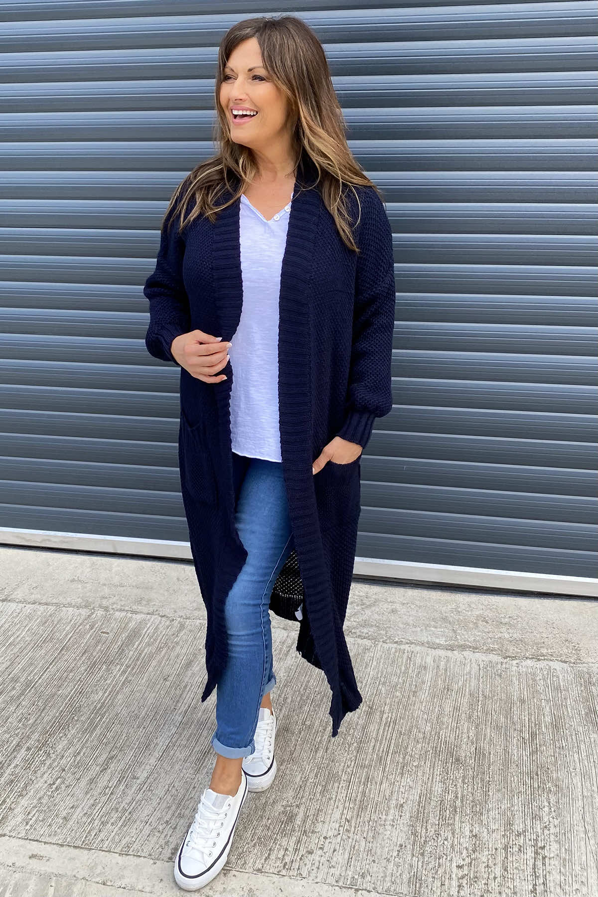 Adriana Long Knitted Cardigan Navy