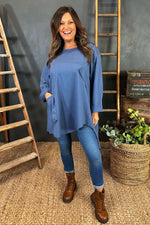 Bessie Pocket Detail Cotton Top Blue Blue - Bessie Pocket Detail Cotton Top Blue