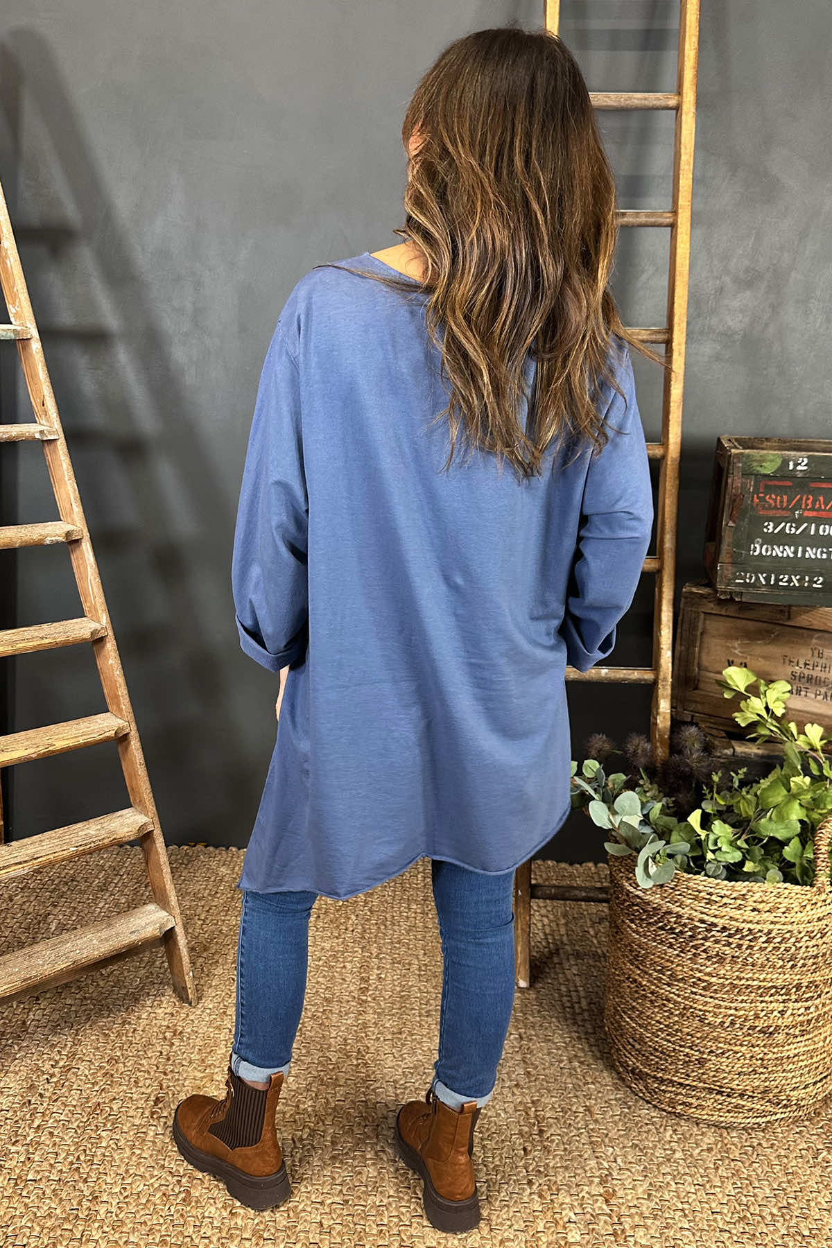 Bessie Pocket Detail Cotton Top Blue