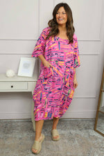 Cosette Print Pocket Linen Dress Fuchsia Fuchsia - Cosette Print Pocket Linen Dress Fuchsia