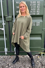 Binky Dipped Hem Cotton Tunic Khaki Khaki - Binky Dipped Hem Cotton Tunic Khaki