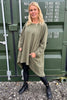 Binky Dipped Hem Cotton Tunic Khaki