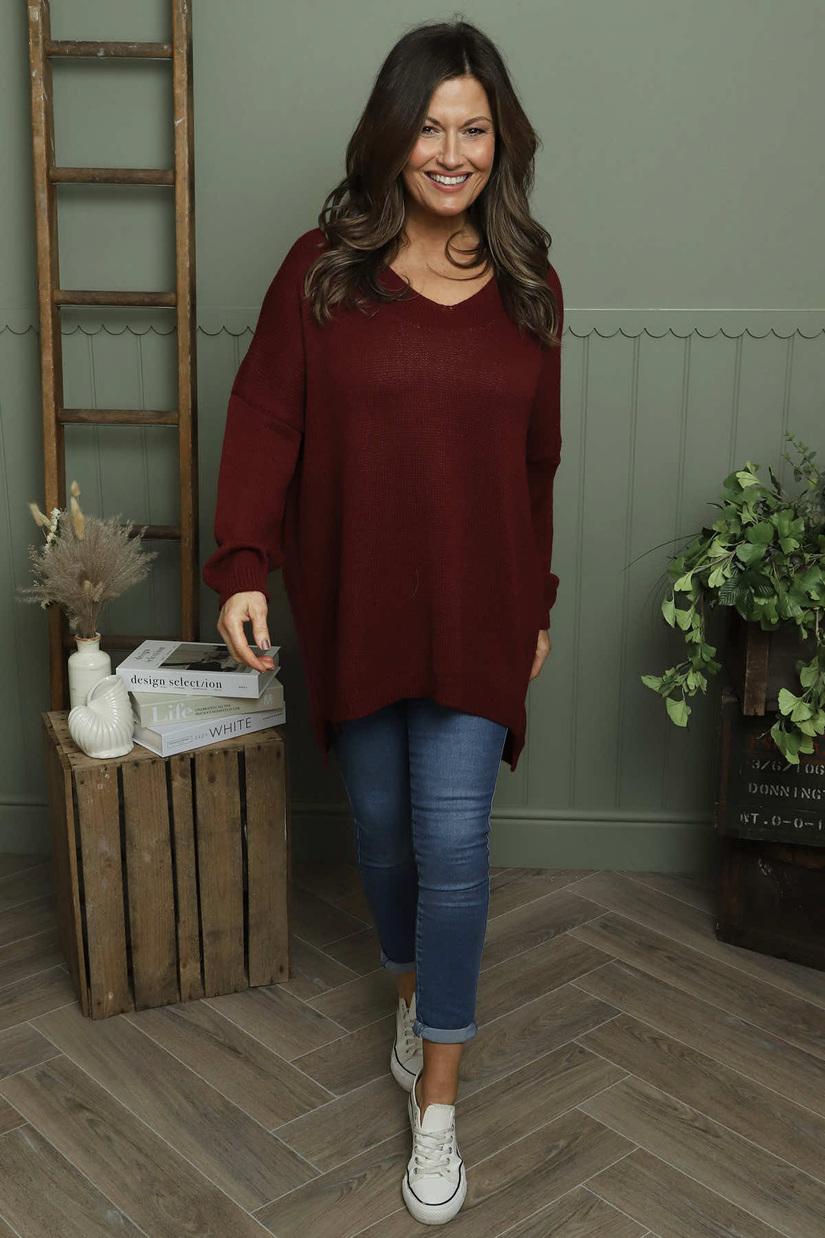 Josephine V-Neck Knitted Jumper Wine