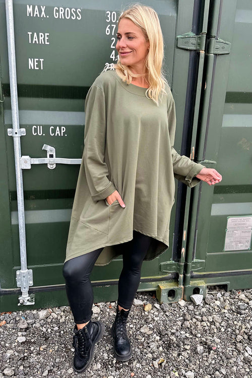 Binky Dipped Hem Cotton Tunic Khaki - Image 3