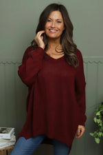Josephine V-Neck Knitted Jumper Wine Wine - Josephine V-Neck Knitted Jumper Wine
