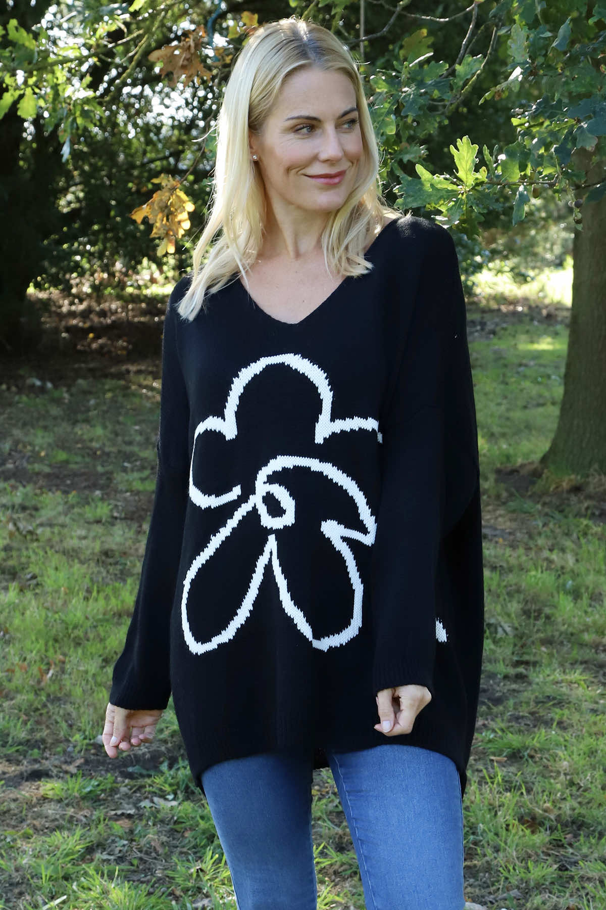 Roxanna Flower Knitted Jumper Black