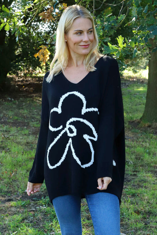 Roxanna Flower Knitted Jumper Black - Image 2