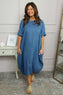 Tasha Cowl Neck Linen Dress Blue