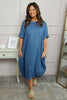 Tasha Cowl Neck Linen Dress Blue