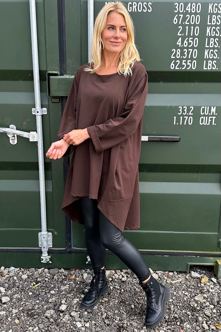 Binky Dipped Hem Cotton Tunic Cocoa